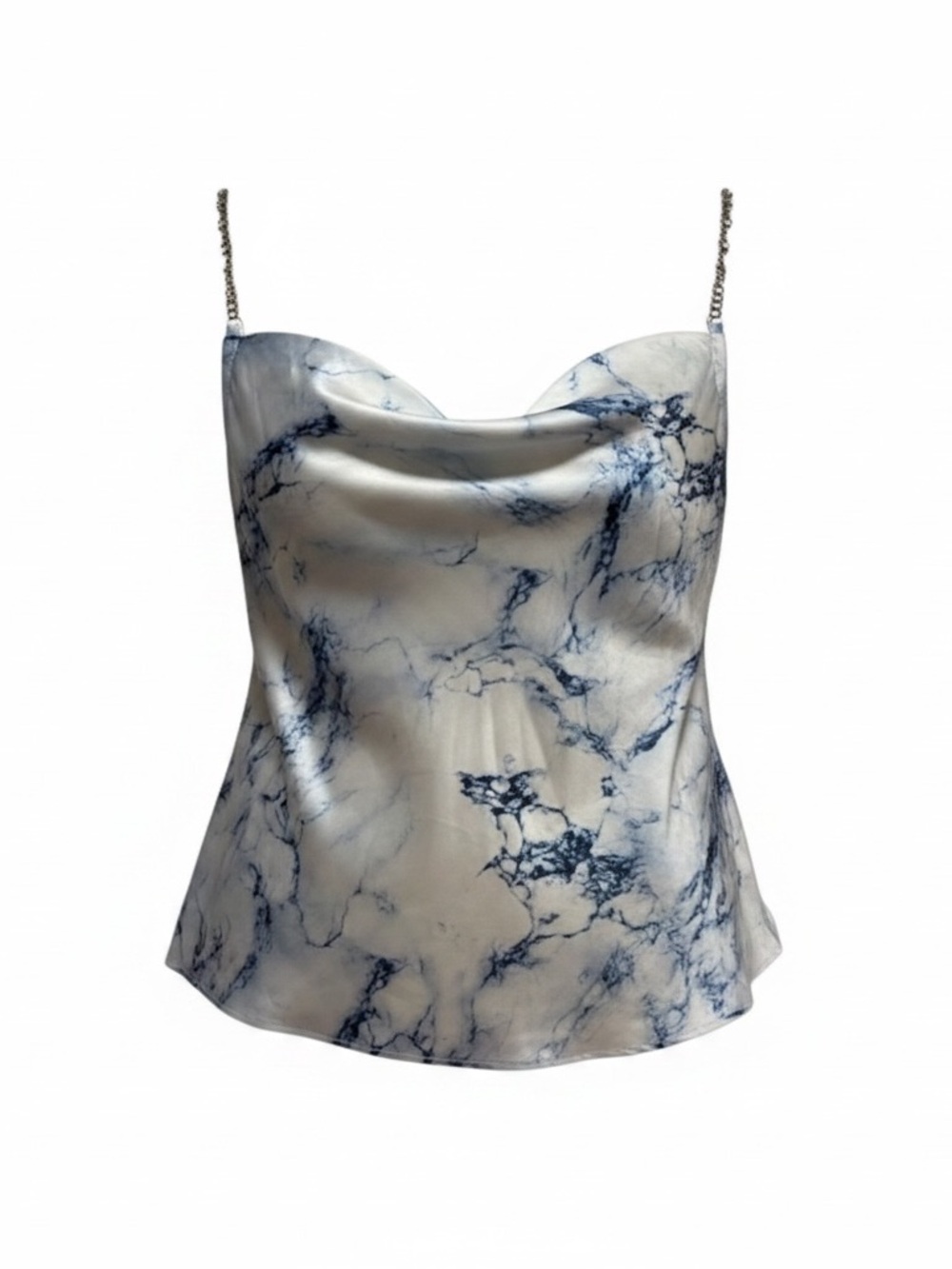 DO+BE Rhinestone Strap Top Blue White Marble Satin Y2K Going Out Small